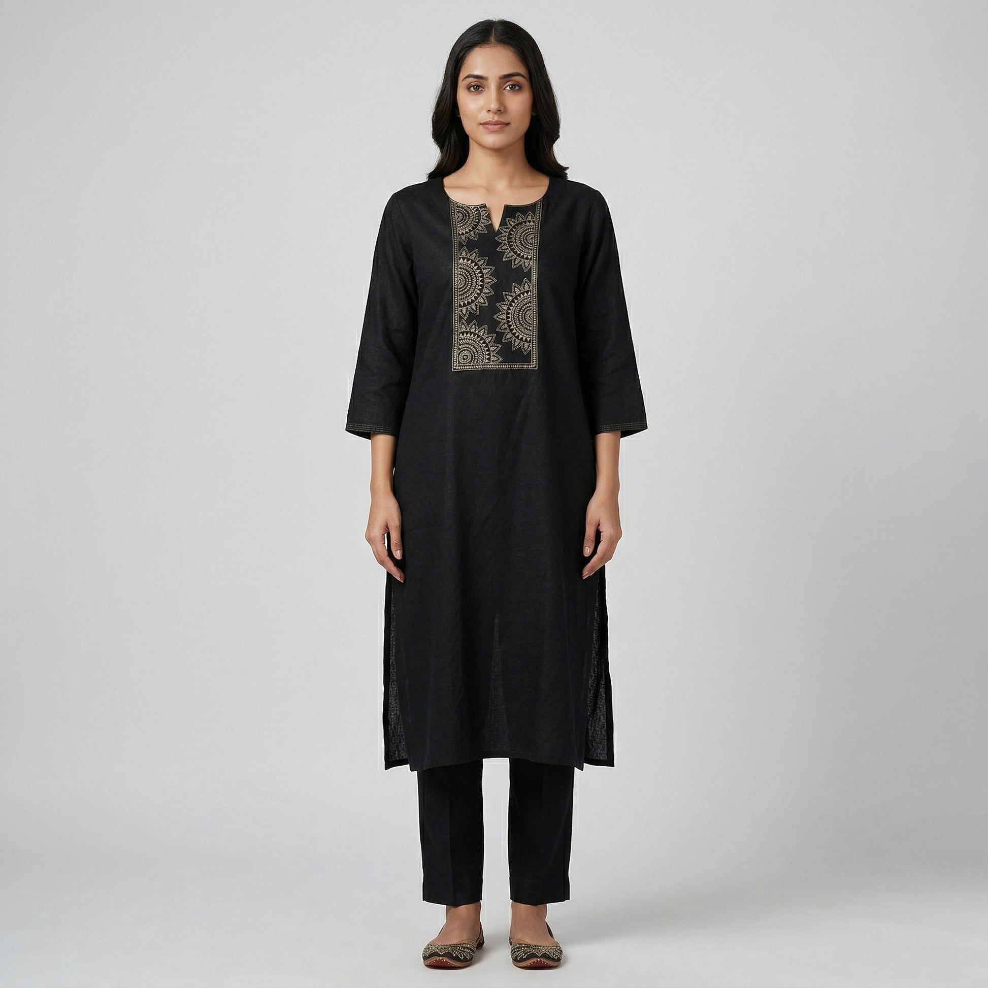 Cotton Embroidered Straight Kurta