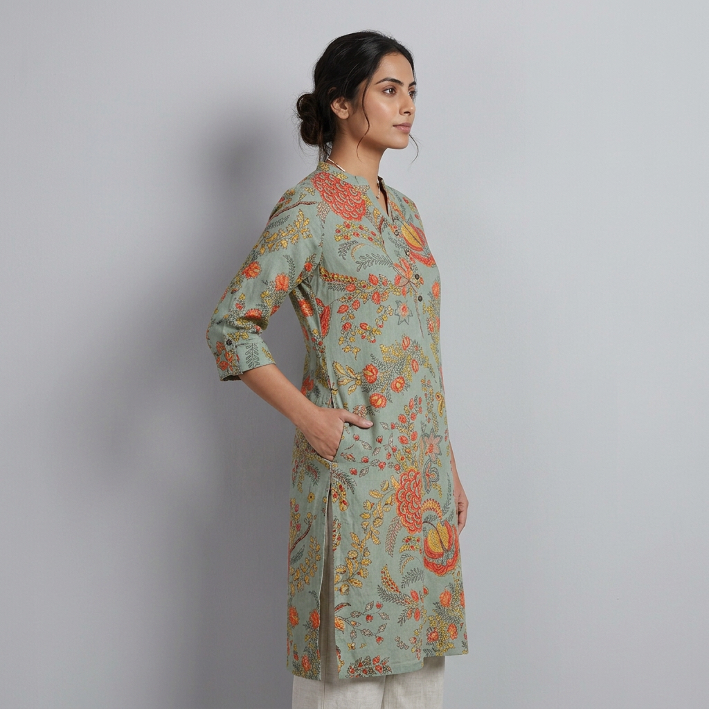 Cotton Printed Half Placket Long Kurta