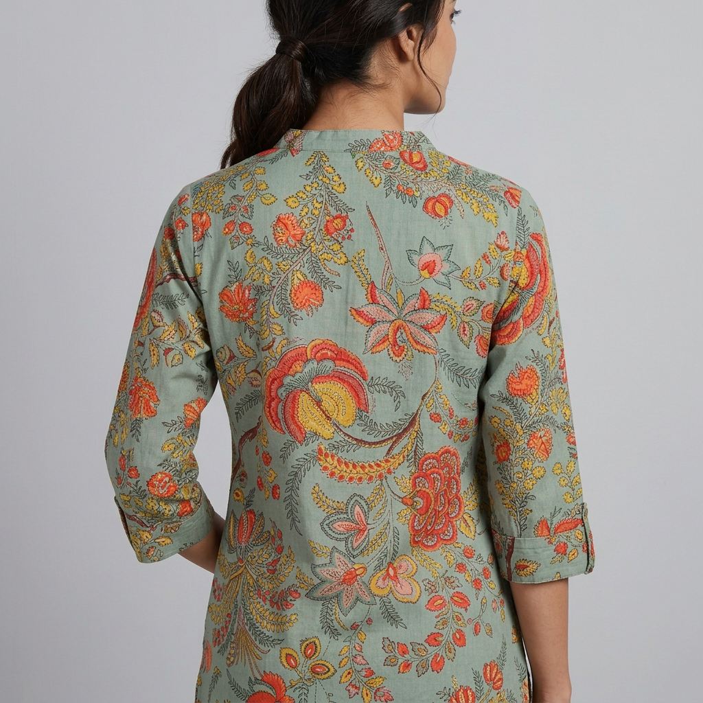 Cotton Printed Half Placket Long Kurta