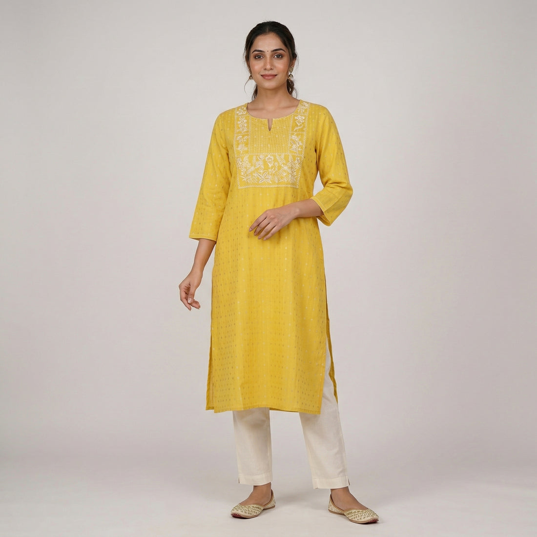 Cotton Embroidered Straight Kurta