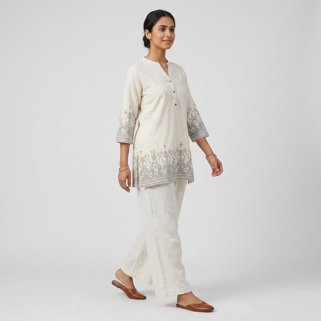 Printed V-Neck Straight Short Kurta