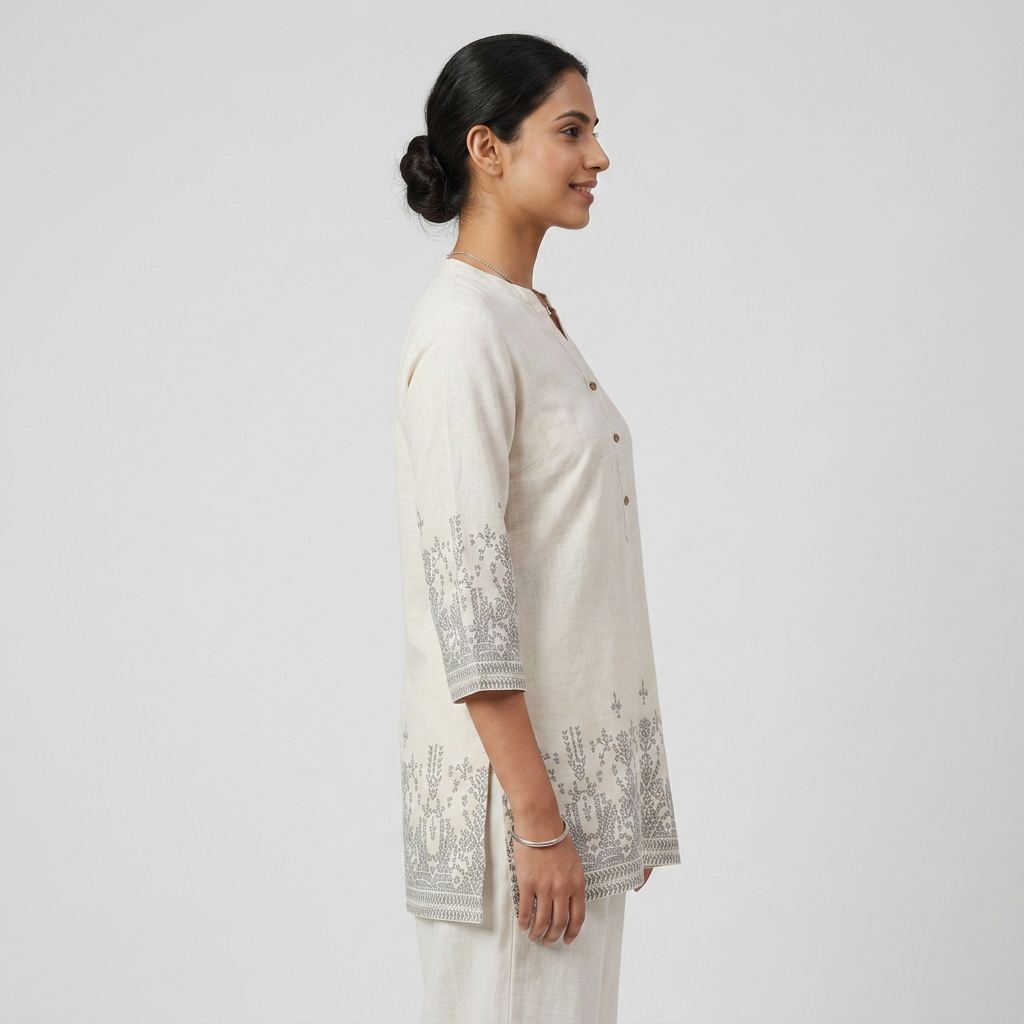 Printed V-Neck Straight Short Kurta