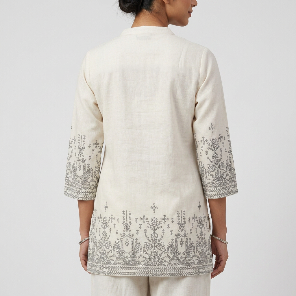 Printed V-Neck Straight Short Kurta