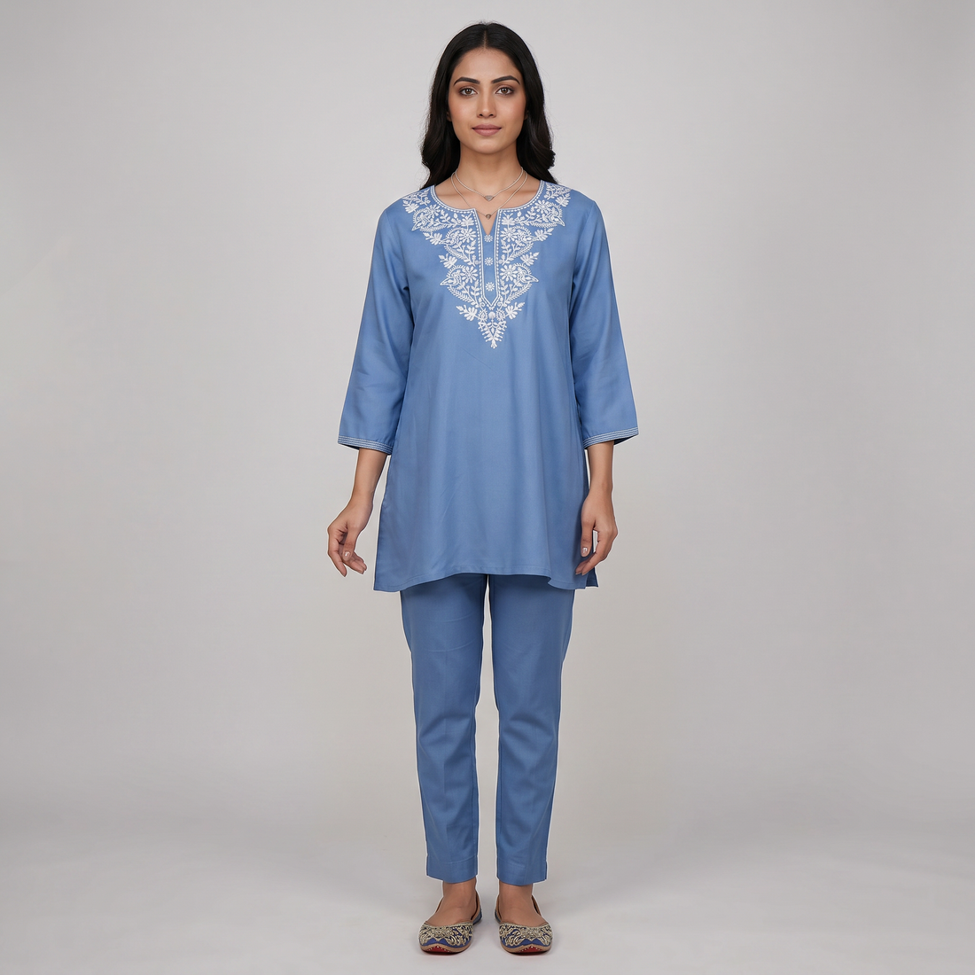 Embroidered Straight Short Kurta