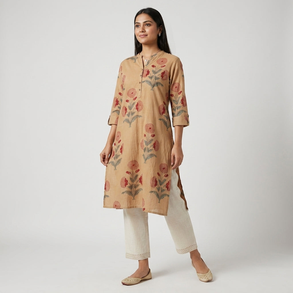 Cotton Printed Half Placket Long Kurta
