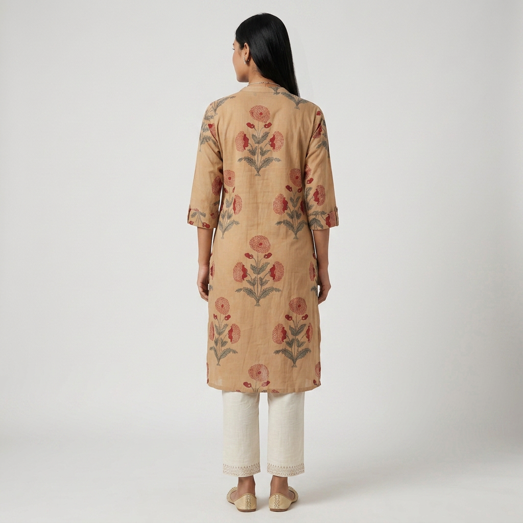 Cotton Printed Half Placket Long Kurta