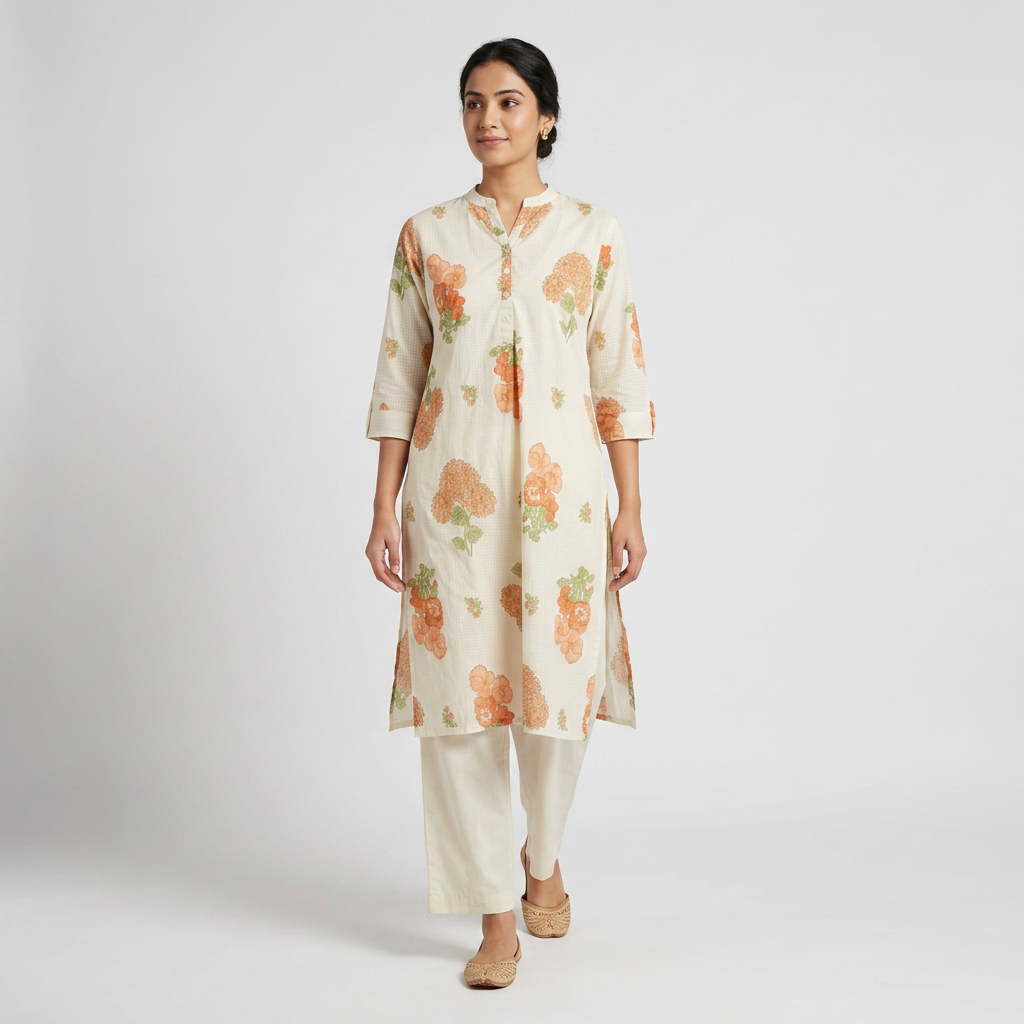 Cotton Printed Half Placket Long Kurta