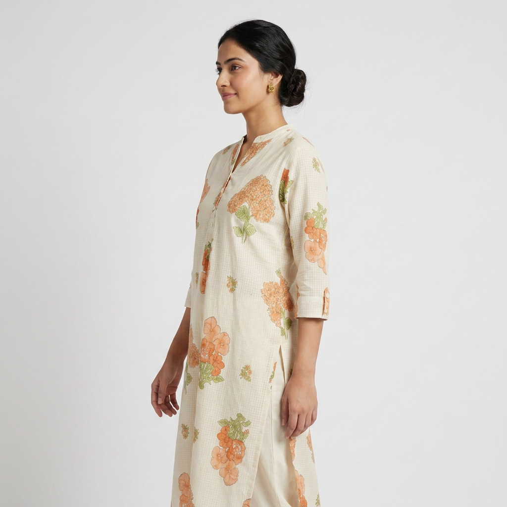 Cotton Printed Half Placket Long Kurta