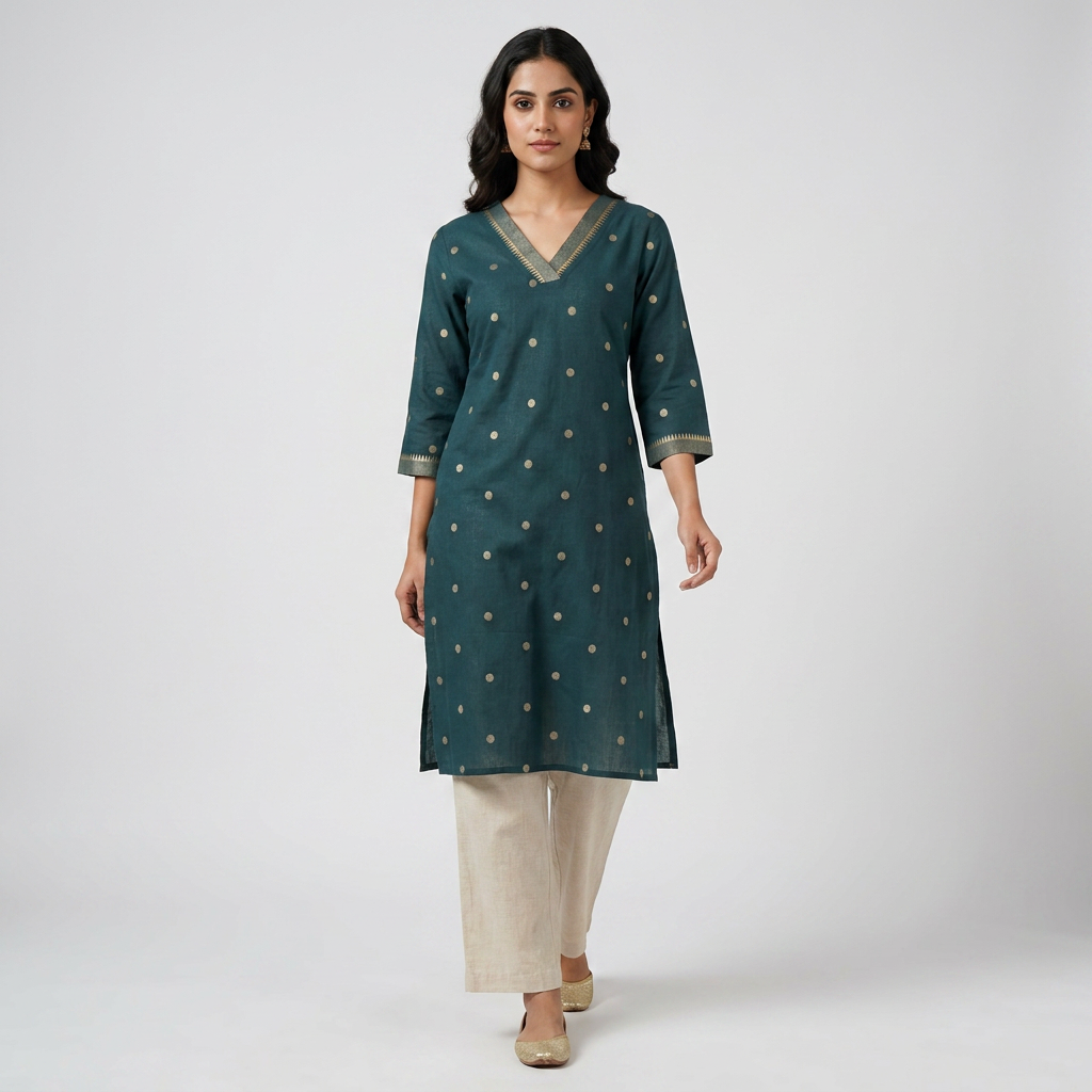 Cotton V-Neck Straight Kurta