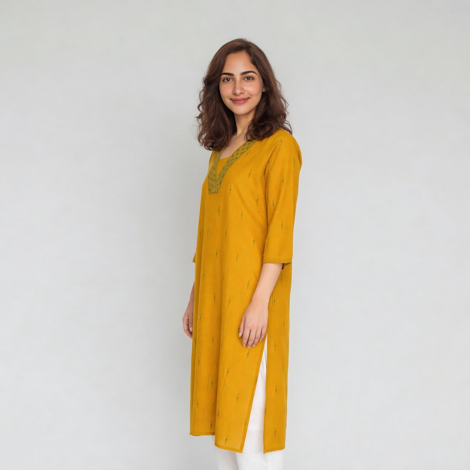 Cotton Jacquard Three-Fourth Sleeve Kurta