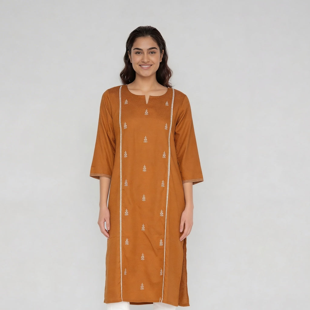 Cotton Embroidered Straight Kurta
