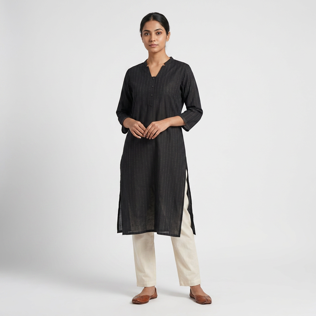 Cotton V-Neck Long Kurta