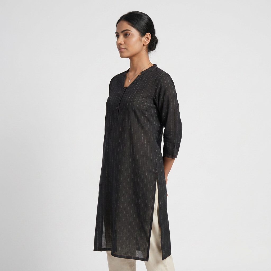 Cotton V-Neck Long Kurta