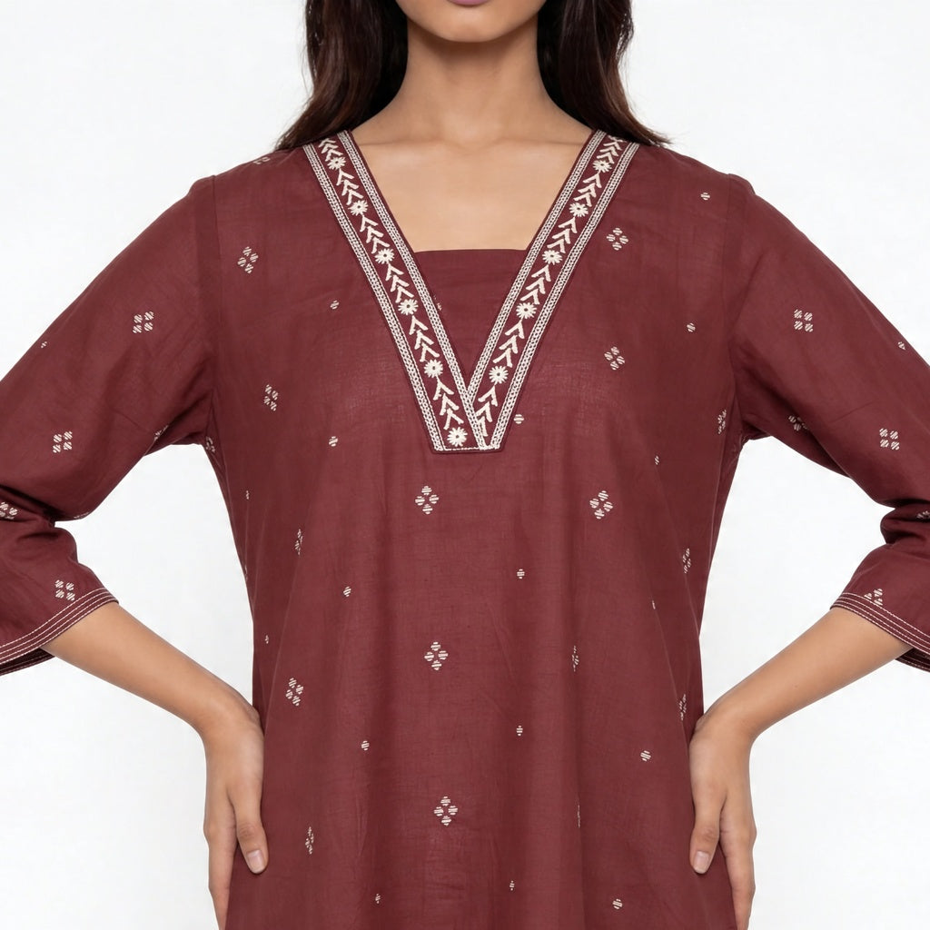 Cotton V-Neck Long Kurta