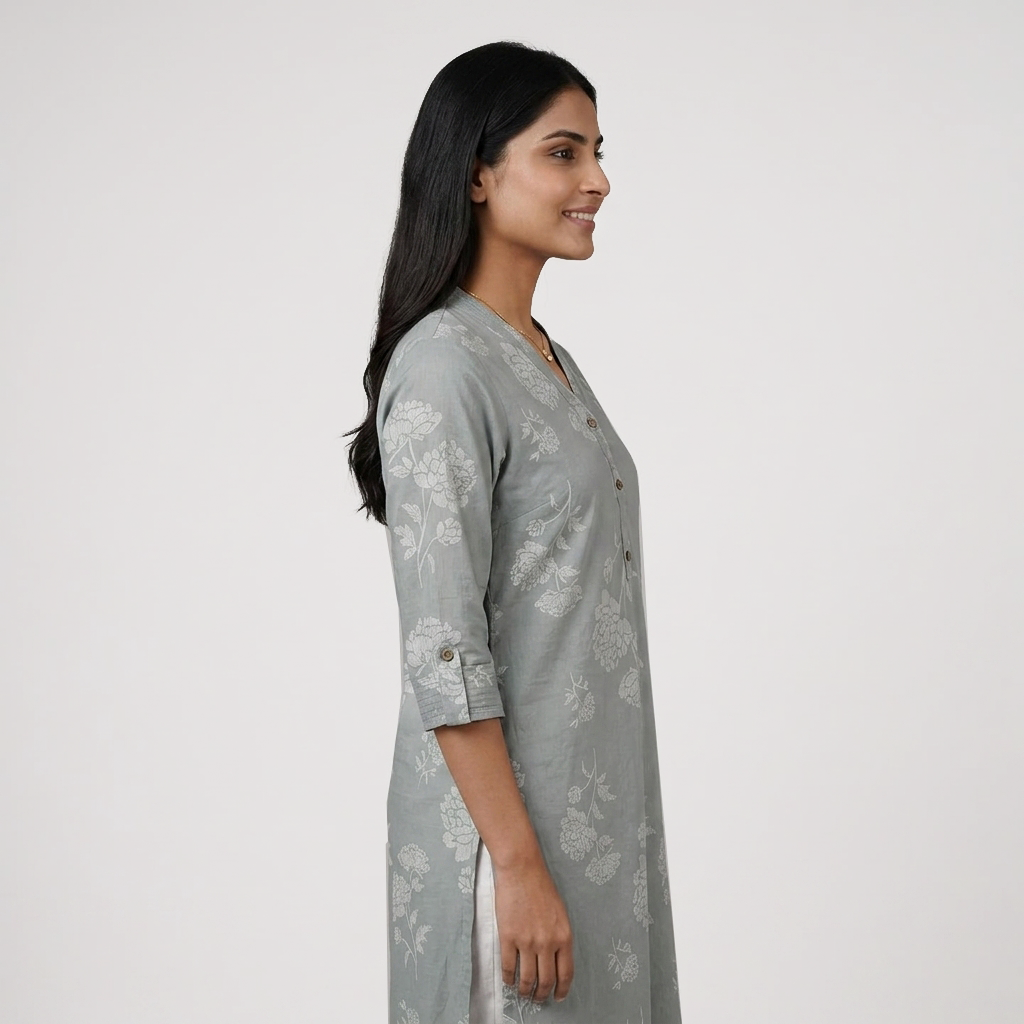 Printed V-Neck Long Kurta