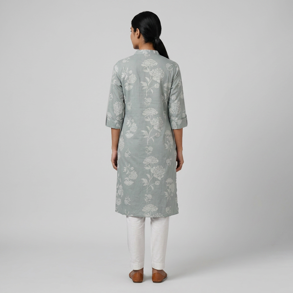Printed V-Neck Long Kurta