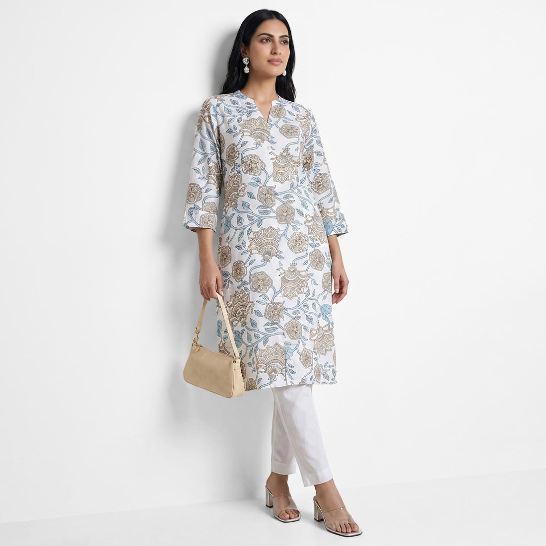 Printed Half Placket Long Kurta
