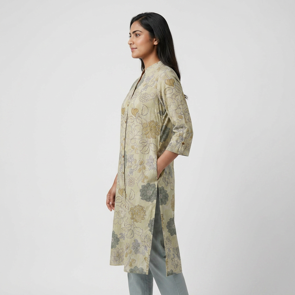 Cotton Printed Half Placket Long Kurta
