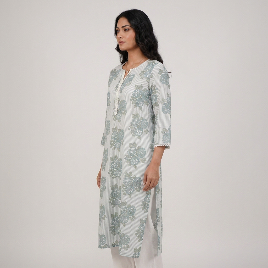 Printed Lace Detailing Printed Kurta