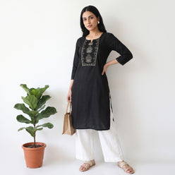Cotton Embroidered Straight Kurta