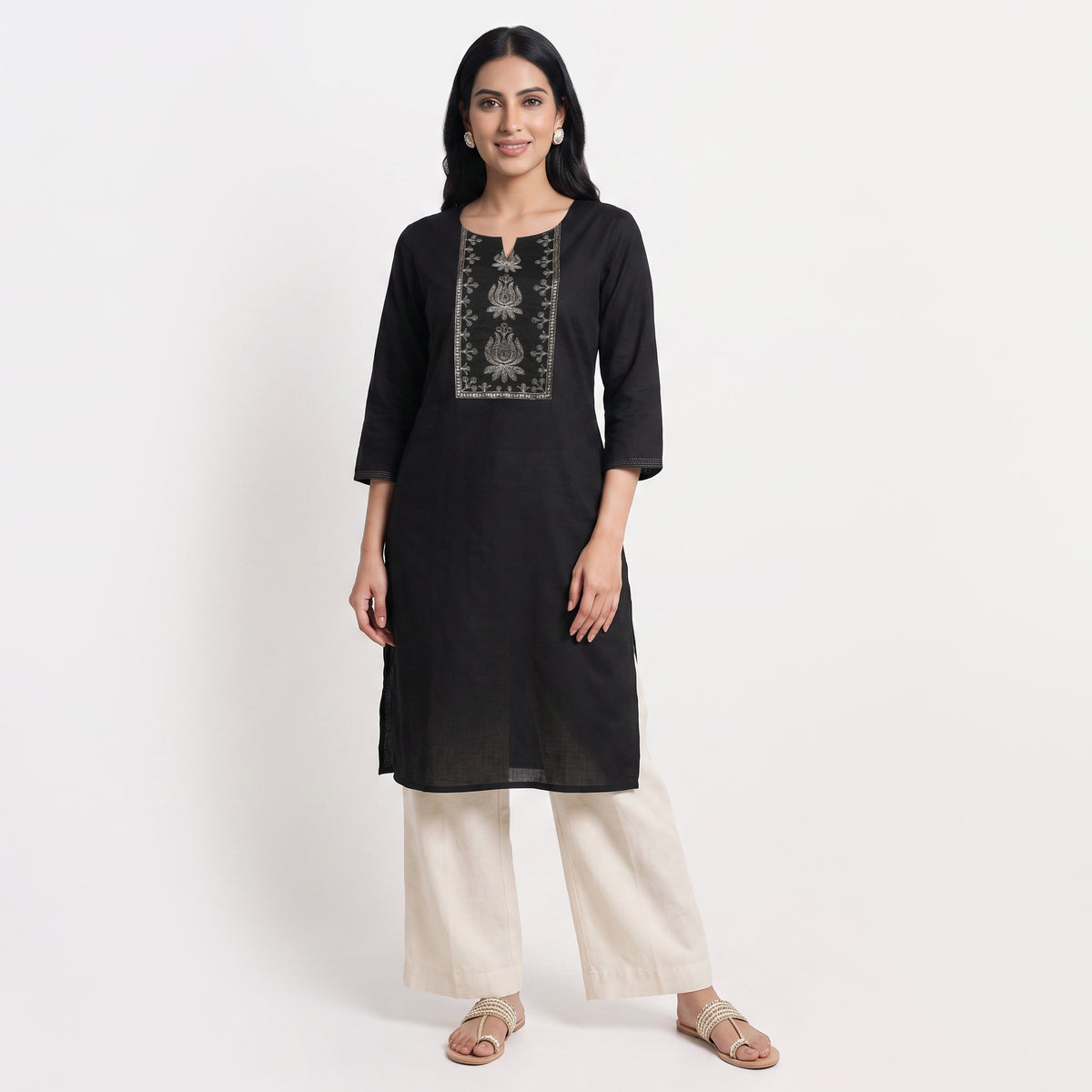 Cotton Embroidered Straight Kurta