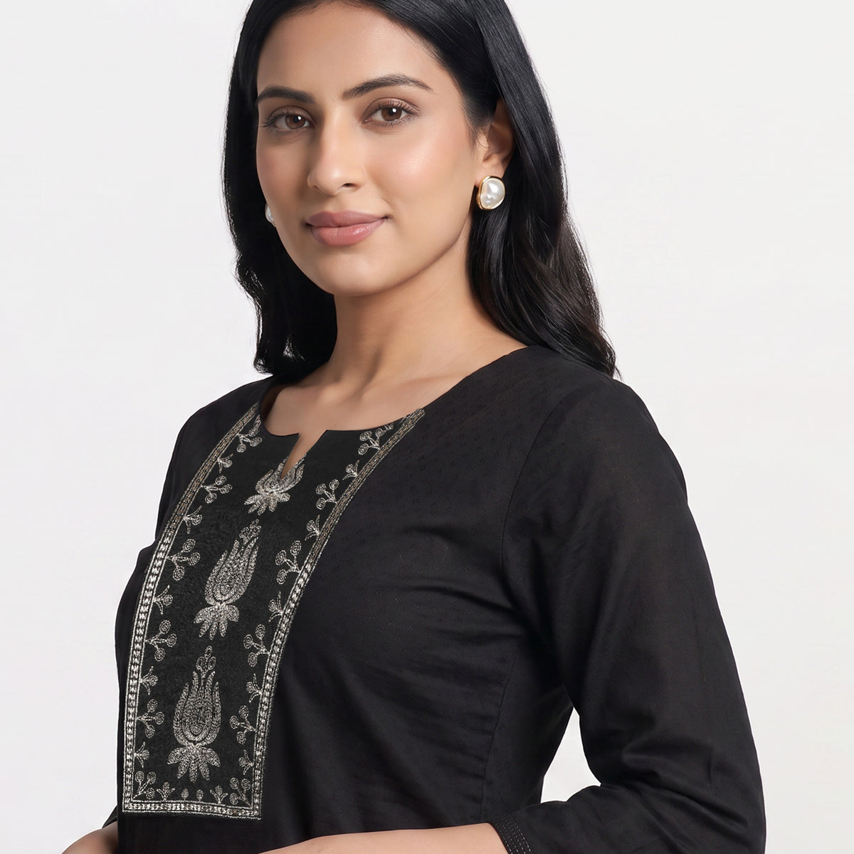 Cotton Embroidered Straight Kurta
