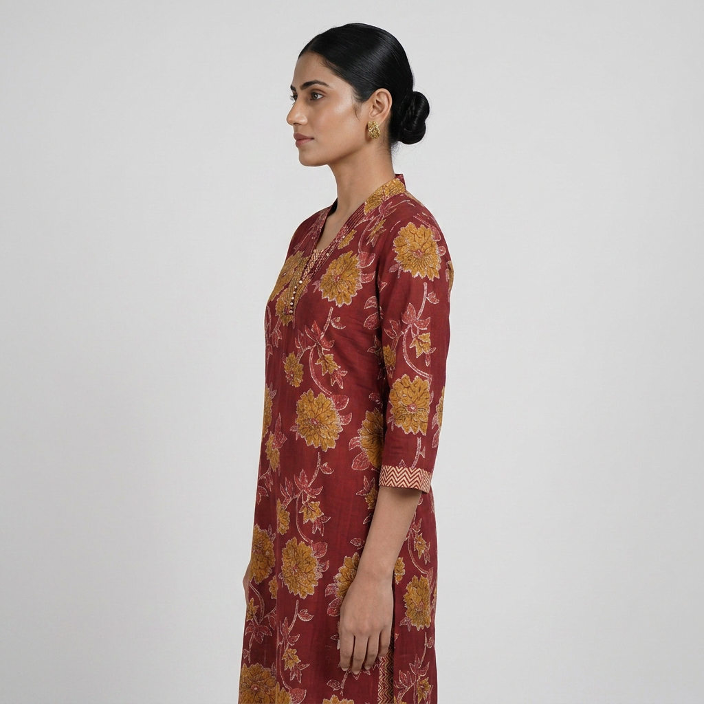 Cotton Printed V-Neck Long Kurta
