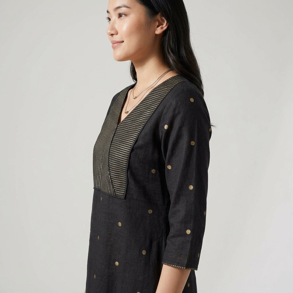 V-Neck Embroidered Kurta