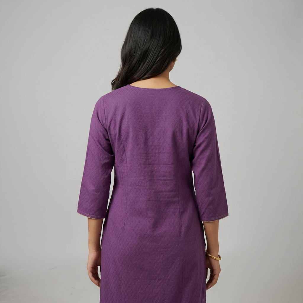 Cotton Embroidered V-Neck Long Kurta