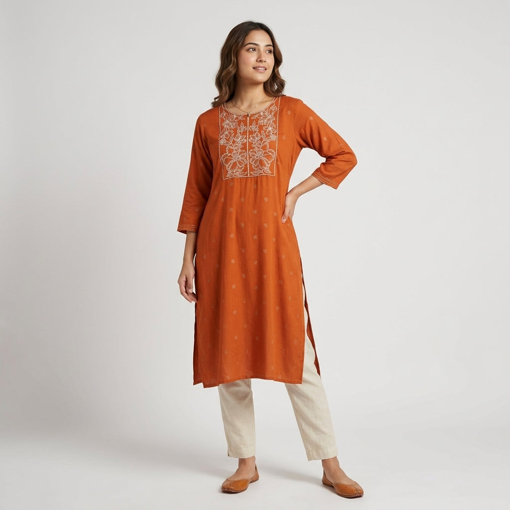 Embroidered Yoke Long Kurta
