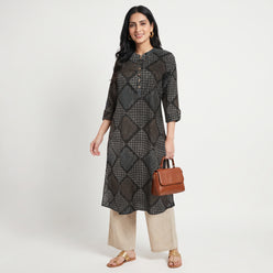 Cotton Printed Band Collar Kurta