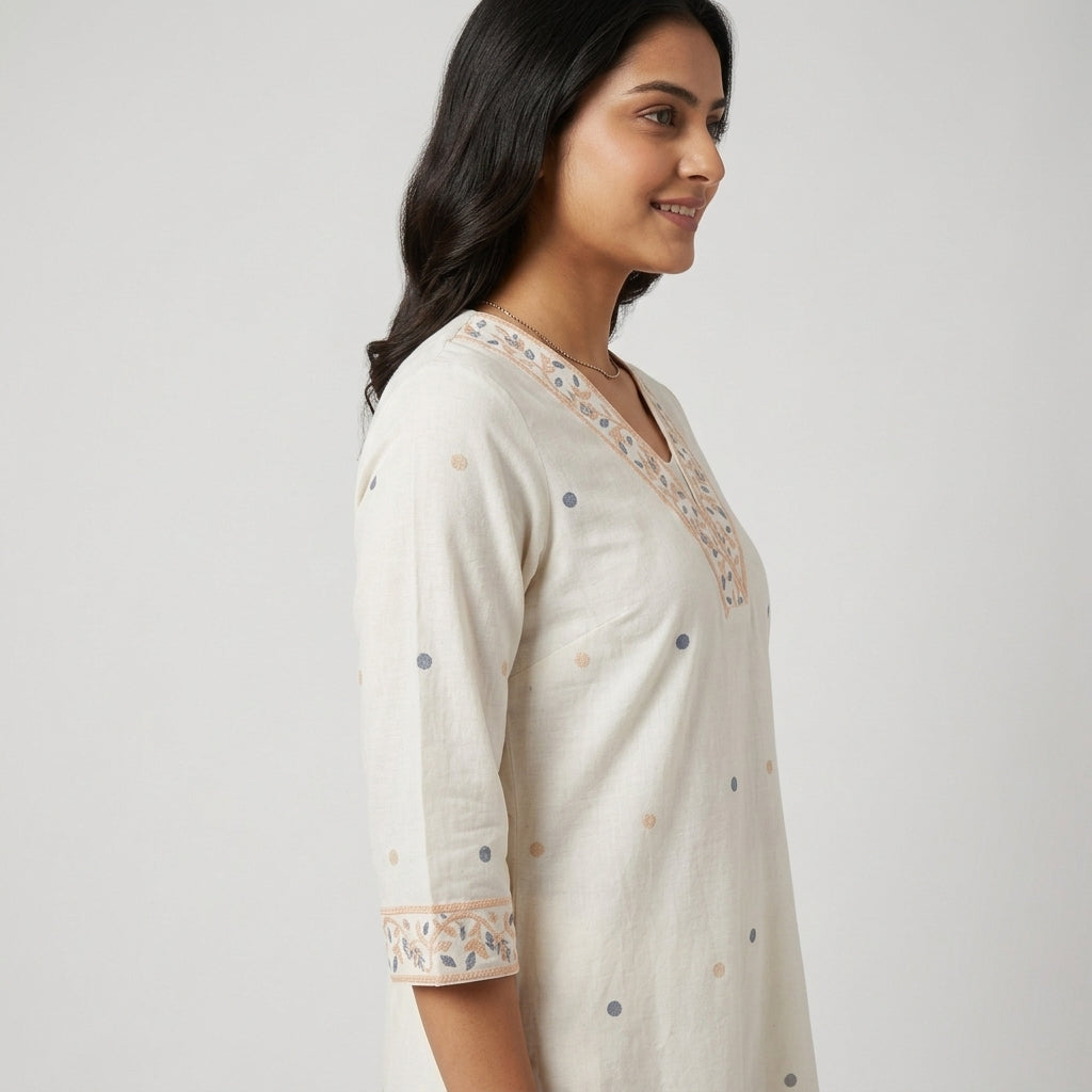 Printed V-Neck With Gusset Long Kurta
