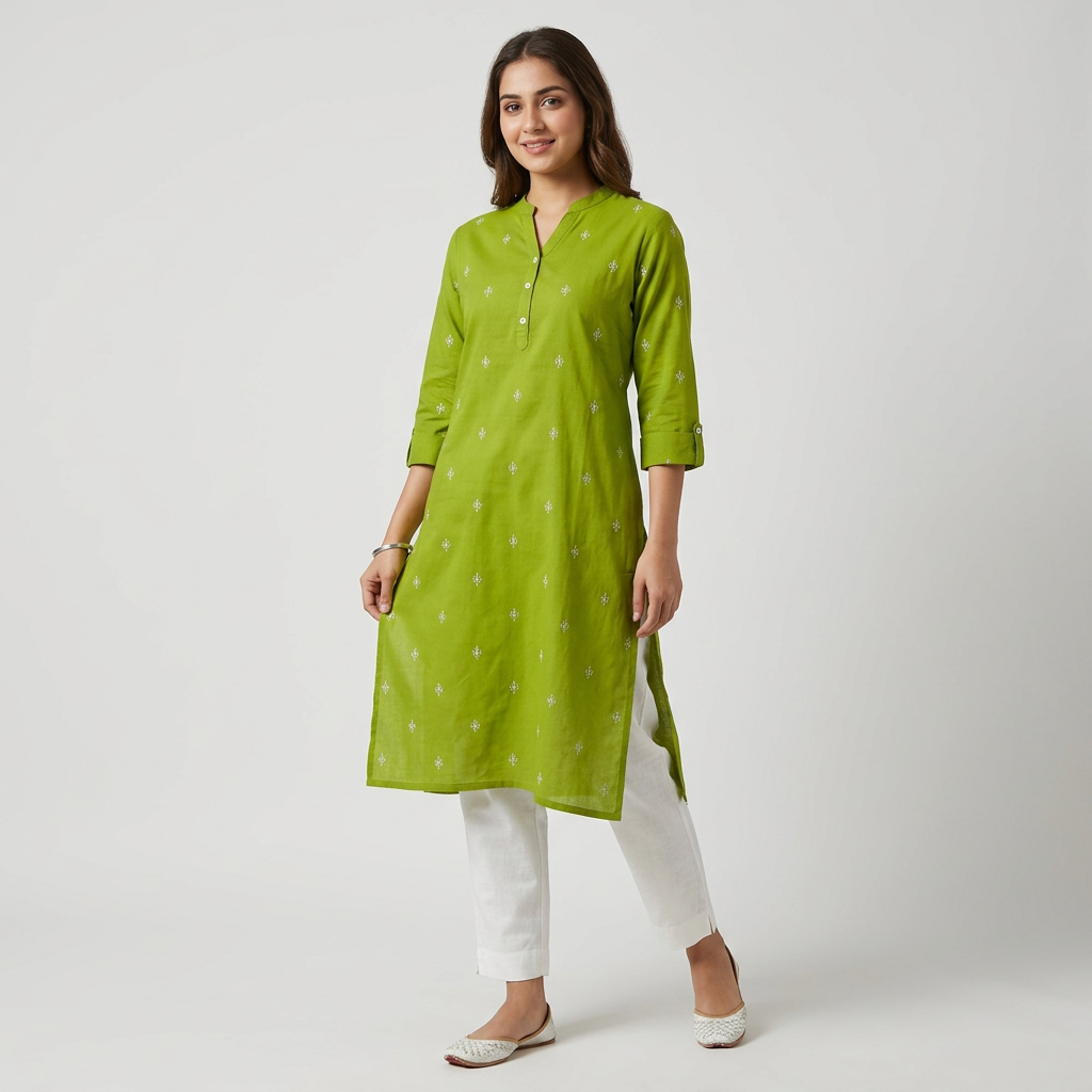 Printed V Notch With Half Placket Kurta