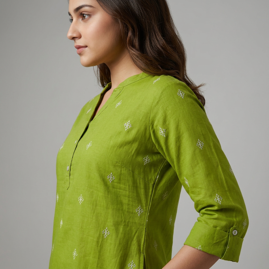 Printed V Notch With Half Placket Kurta