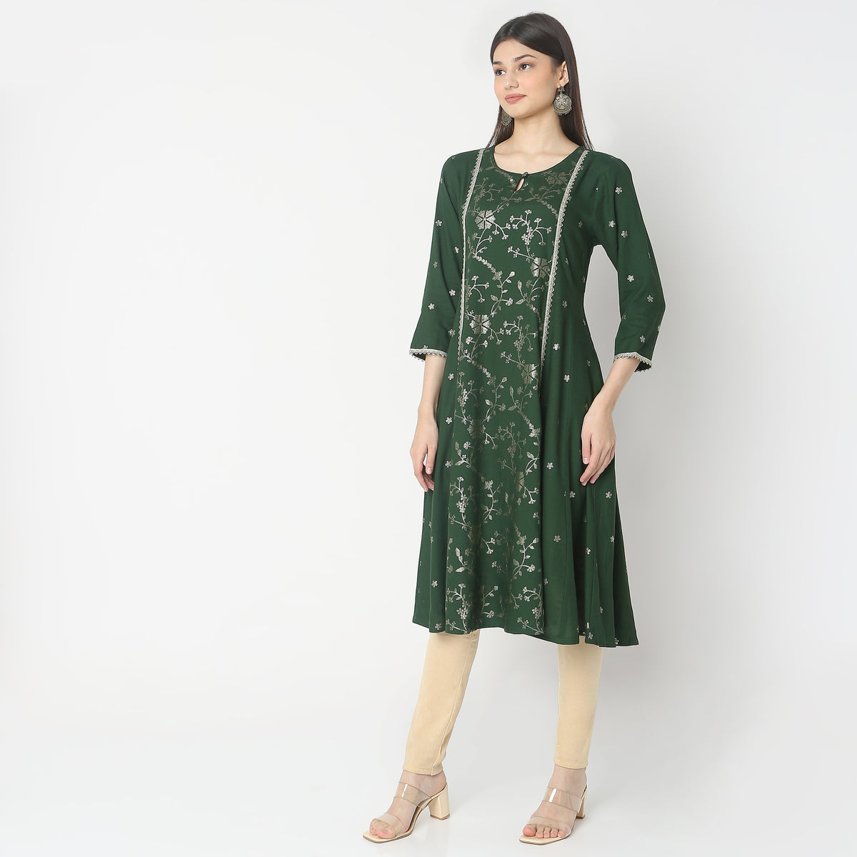 Flare Fit Embroidered Kurta