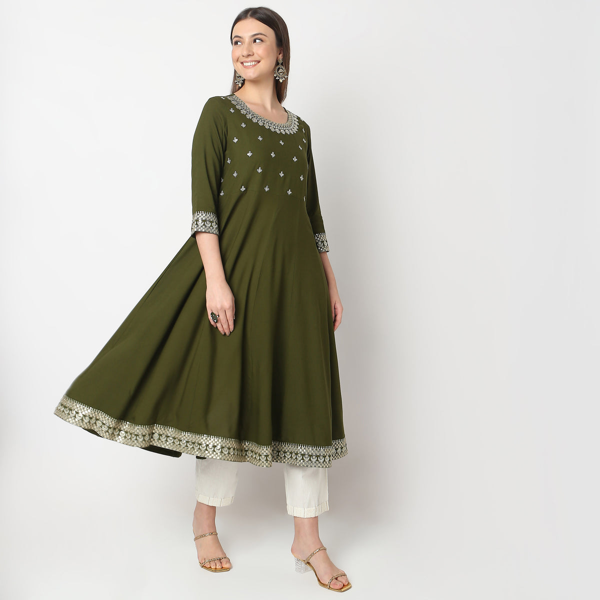 Flare Fit Embroidered Kurta