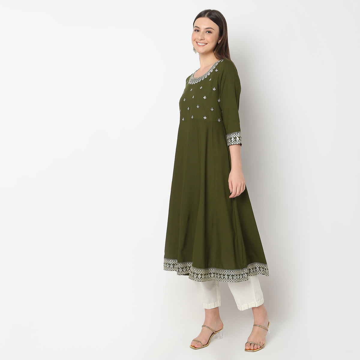 Flare Fit Embroidered Kurta