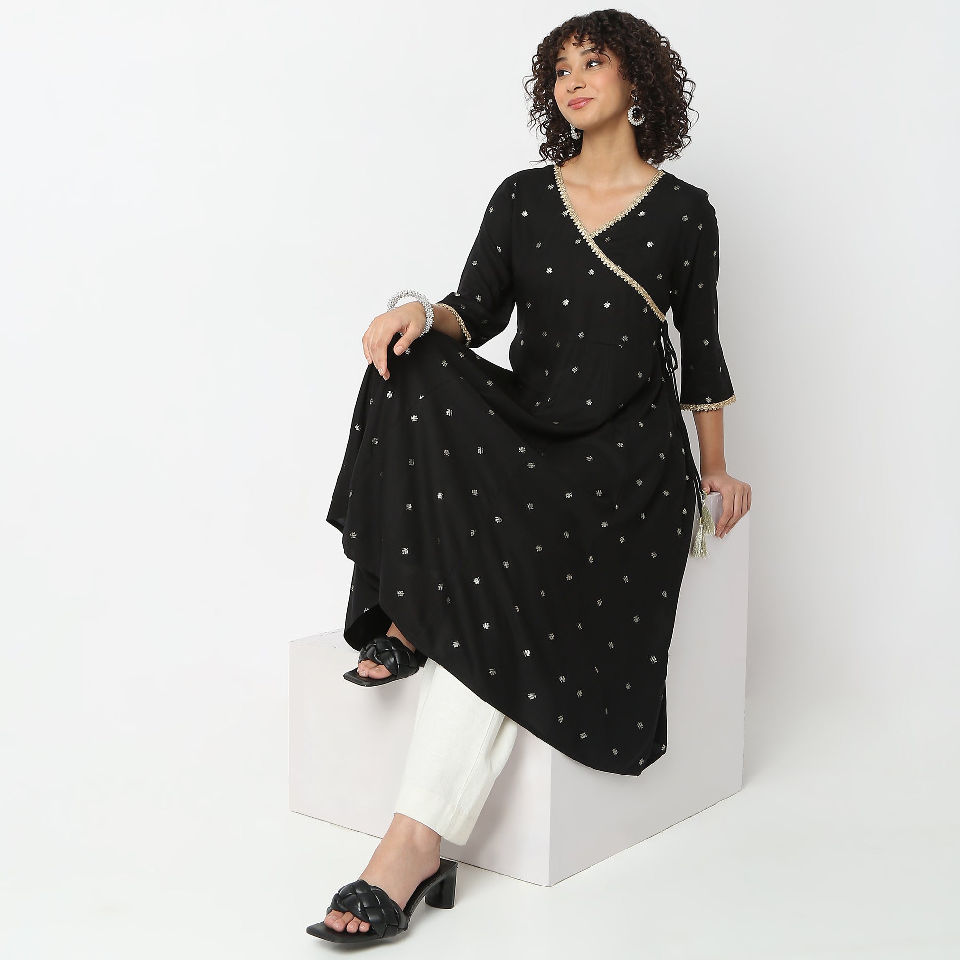 Flare Fit Printed V-Neck Kurta