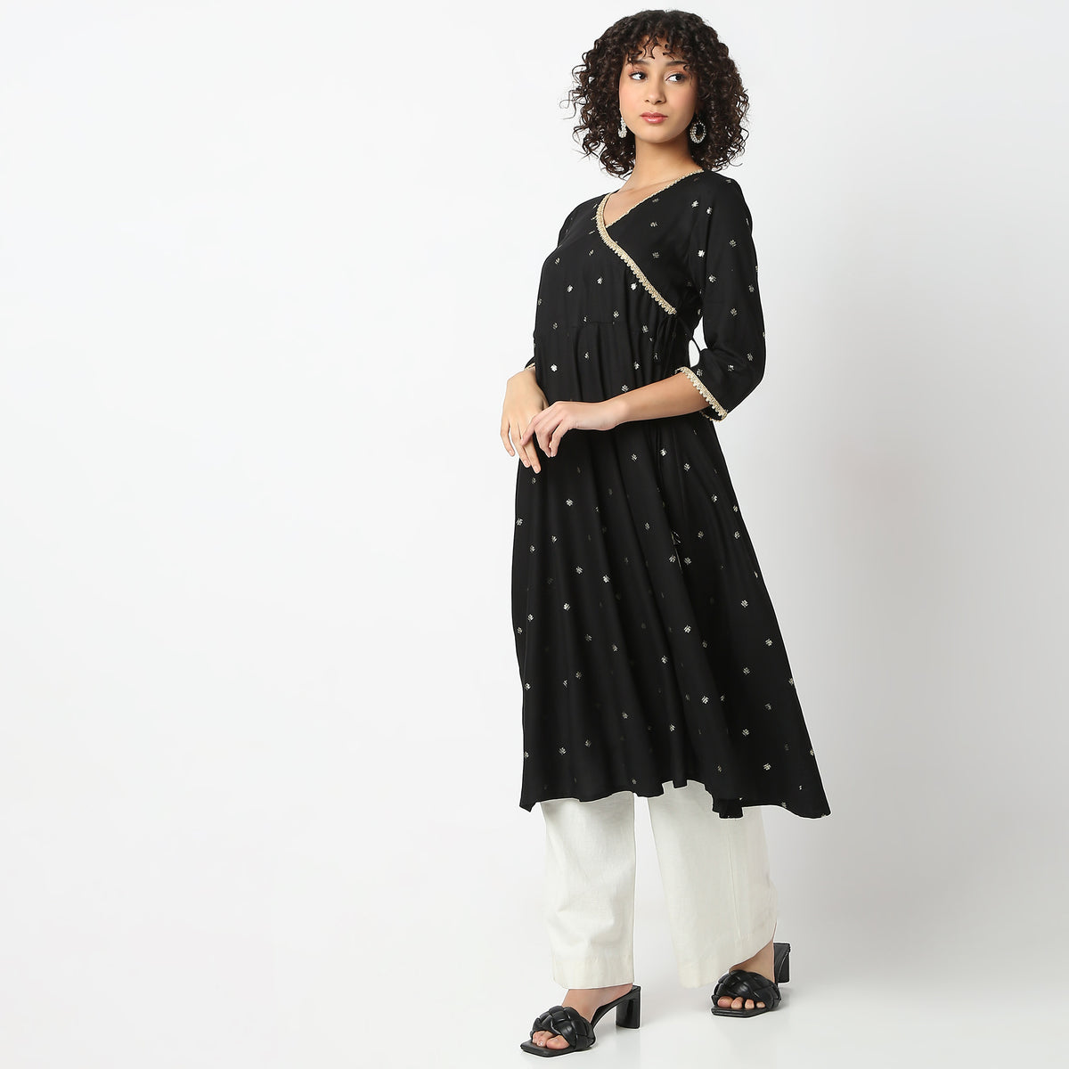 Flare Fit Printed V-Neck Kurta