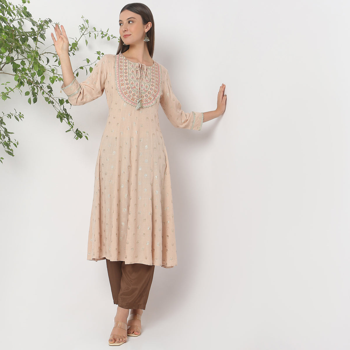 Flare Fit Embroidered Kurta