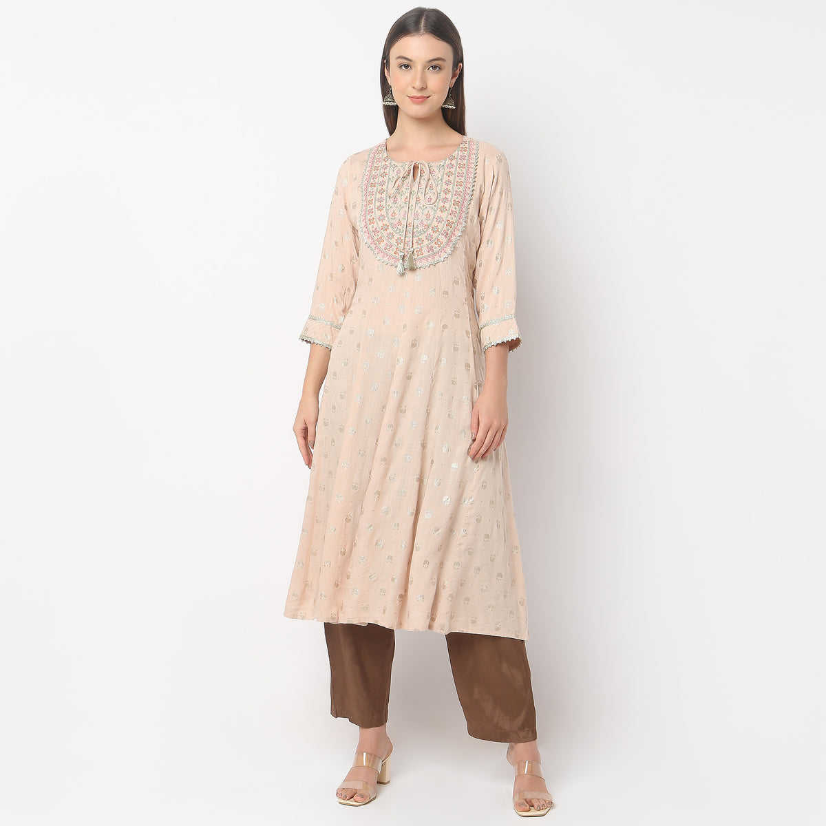 Flare Fit Embroidered Kurta