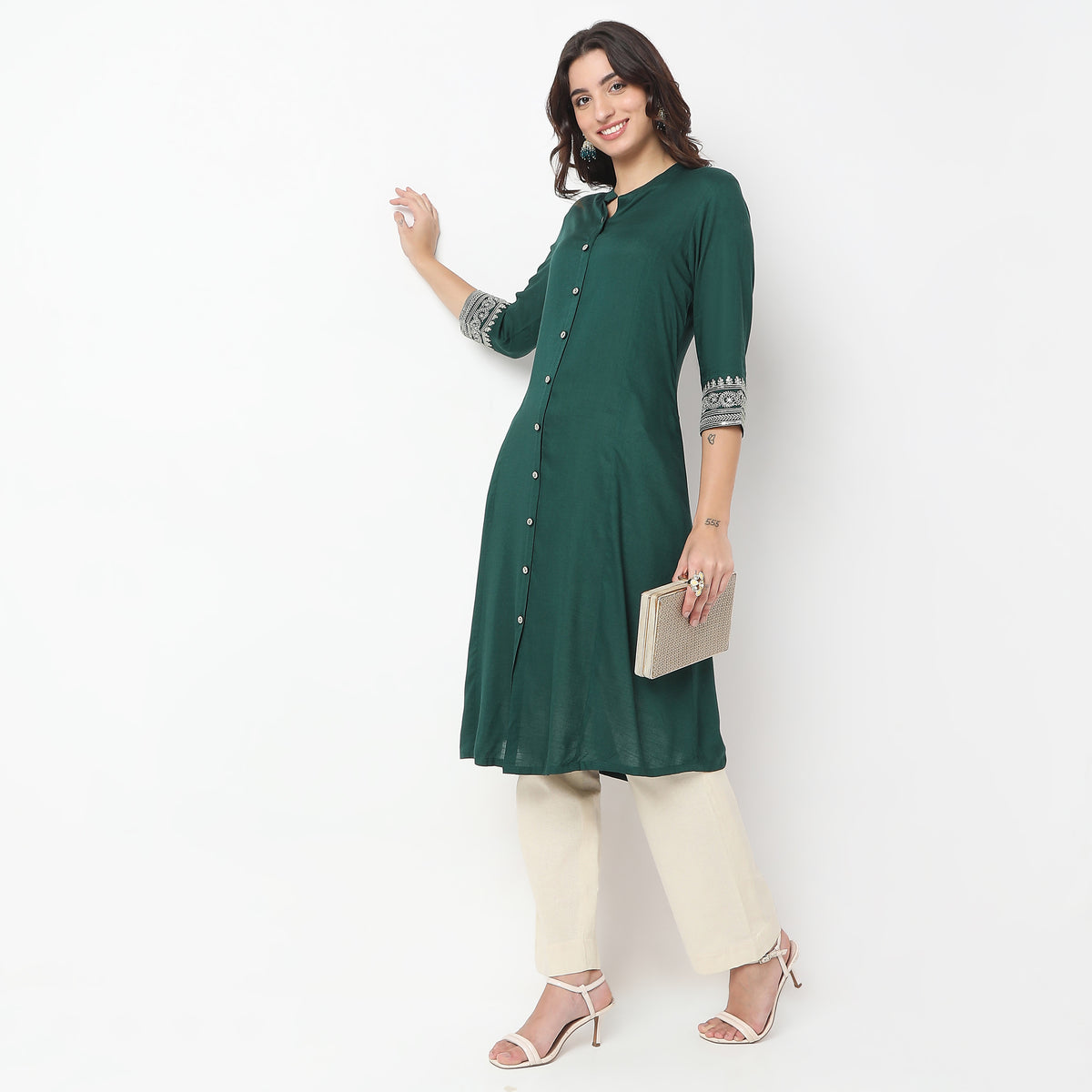 Flare Fit Embroidered A-Line Kurta