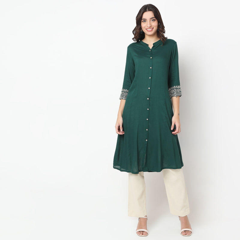 Flare Fit Embroidered A-Line Kurta