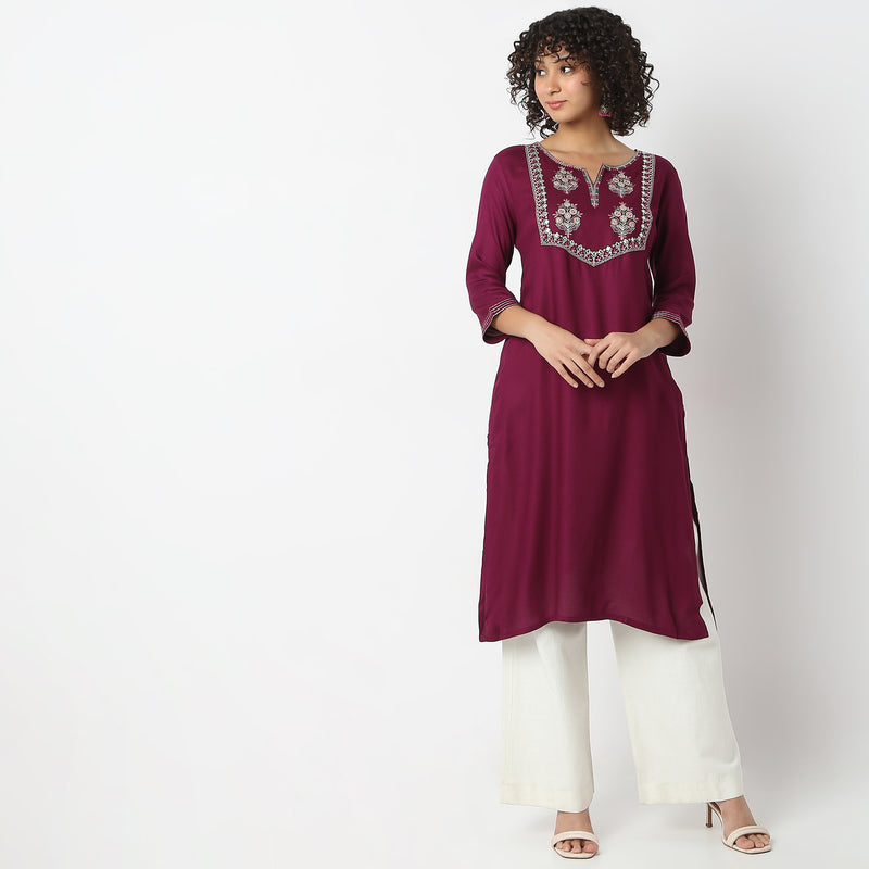 Flare Fit Embroidered A-Line Kurta