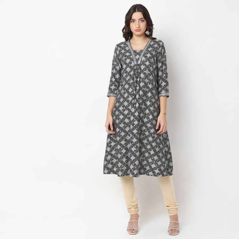 Flare Fit Printed A-Line Kurta