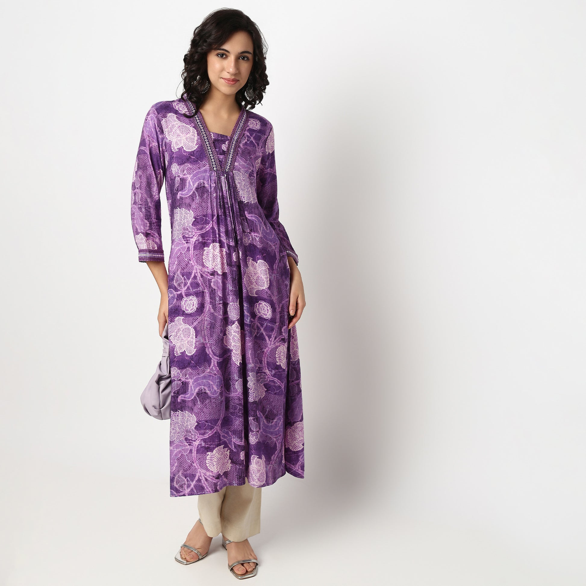 Buy Women Flare Fit Printed Three-Fourth Sleeve Kurta  - Style Union