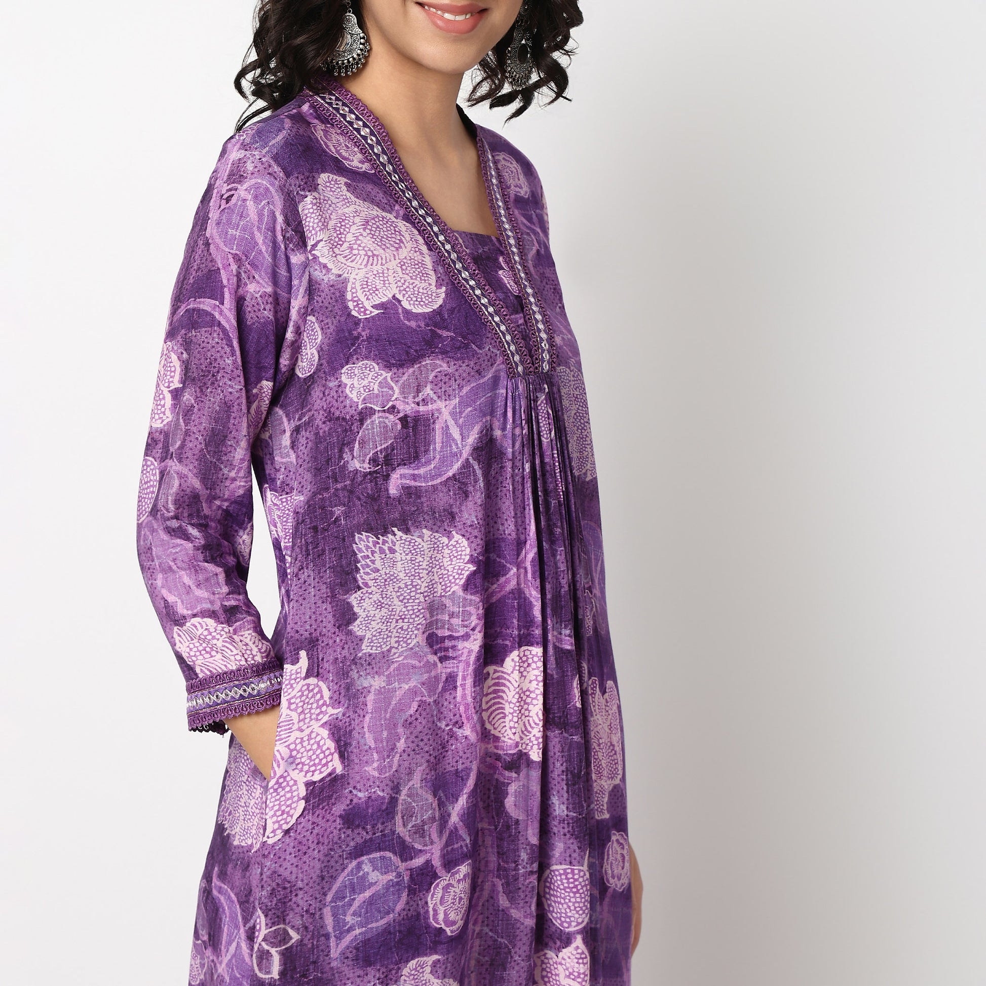 Buy Women Flare Fit Printed Three-Fourth Sleeve Kurta  - Style Union