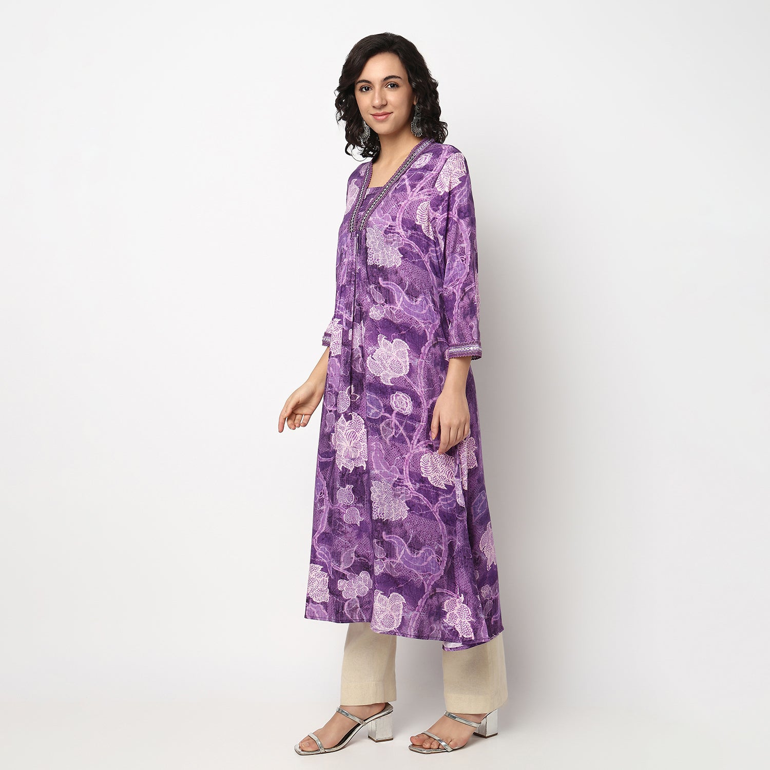 Buy Women Flare Fit Printed Three-Fourth Sleeve Kurta  - Style Union