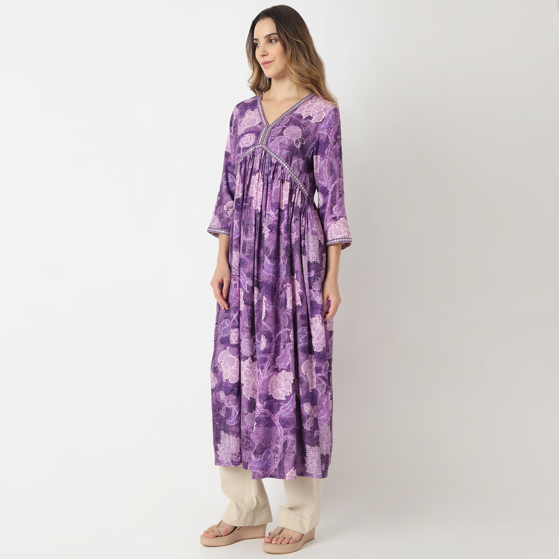 Flare Fit Printed V-Neck Kurta