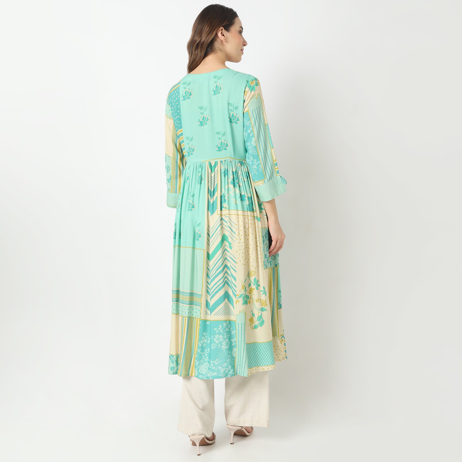 Flare Fit Printed V-Neck Kurta